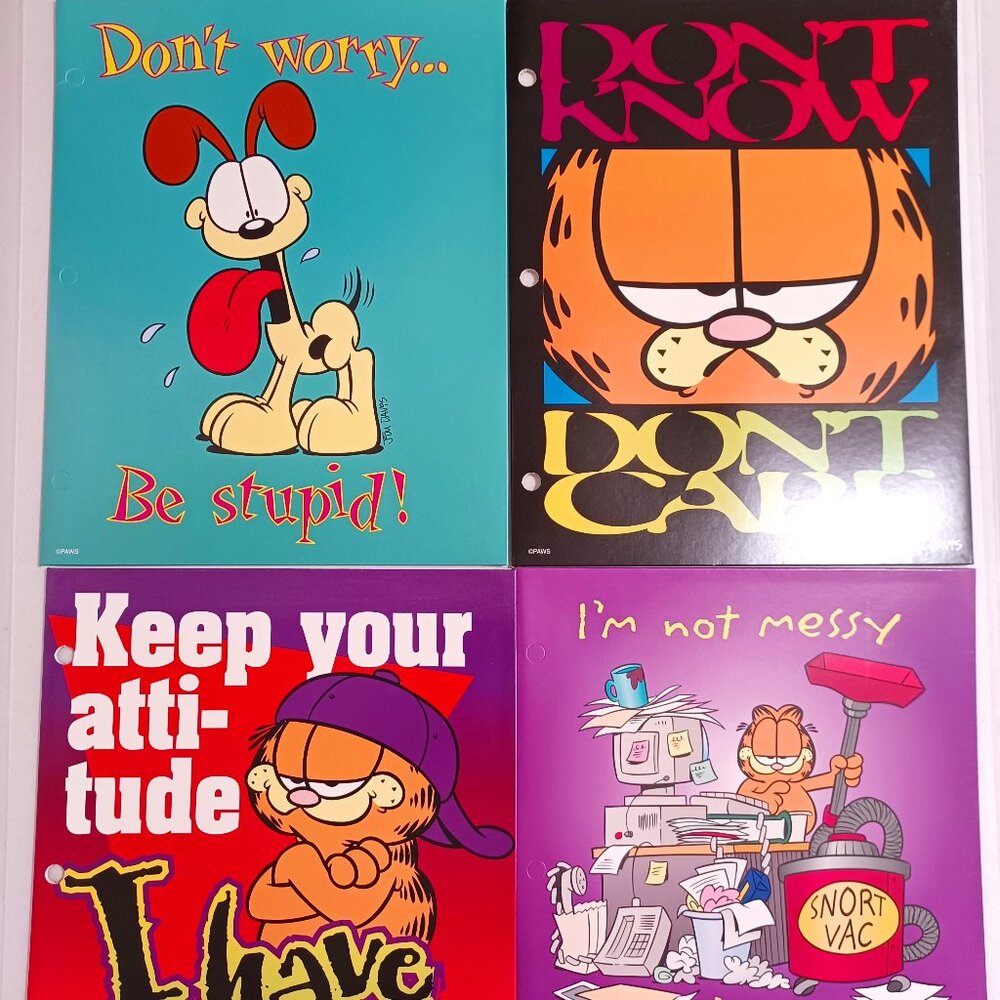 Vintage Garfield the Cat School Folders Portfolios Lot of Four